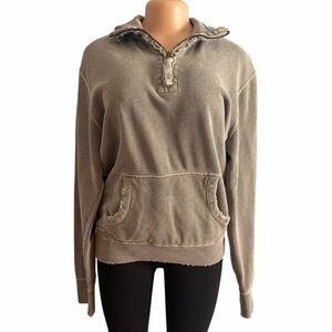American Eagle Outfitters Distressed 1/4 Zip Gray Sweatshirt